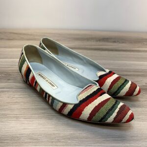 Manolo Blahnik Sharif Striped Jacquard Smoking Slipper Ballet Flats Size 6 36
